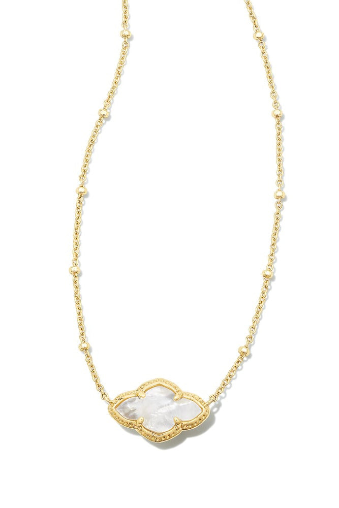 Abbie Gold Pendant Necklace in Ivory Mother-of-Pearl