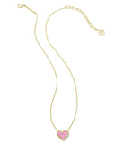 Ari Heart Gold Pendant Necklace in Pink Glitter