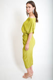 Chartreuse Plissé Midi Dress