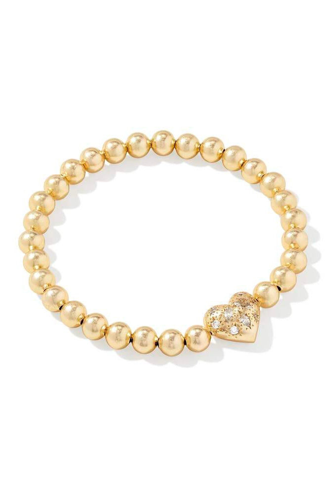 Holland Gold Heart Stretch Bracelet in White CZ