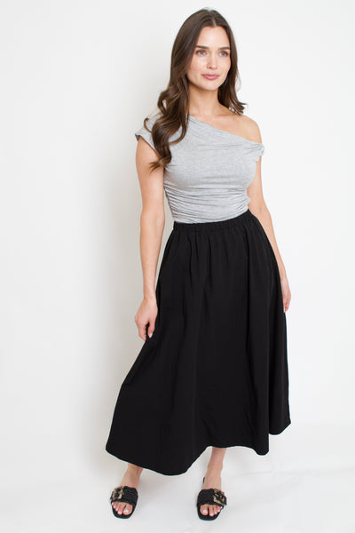 Elise Poplin Midi Skirt // black