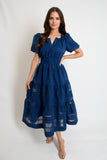 Navy Windowpane Midi Dress