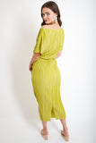 Chartreuse Plissé Midi Dress