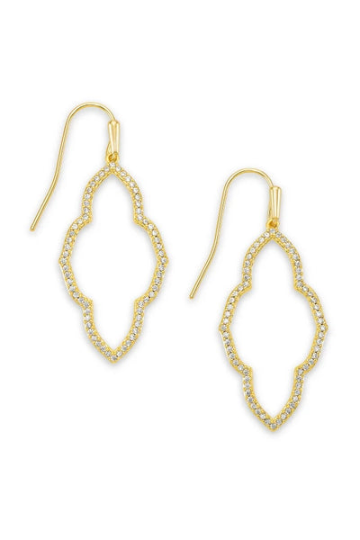 Abbie Gold Small Open Frame Earrings in White Crystal