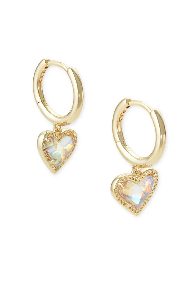Ari Heart Gold Huggie Earrings in Dichroic Glass