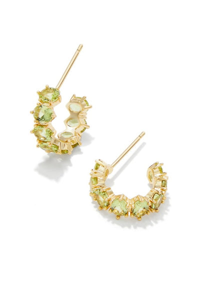 Cailin Gold Crystal Huggie Earrings in Light Green Crystal