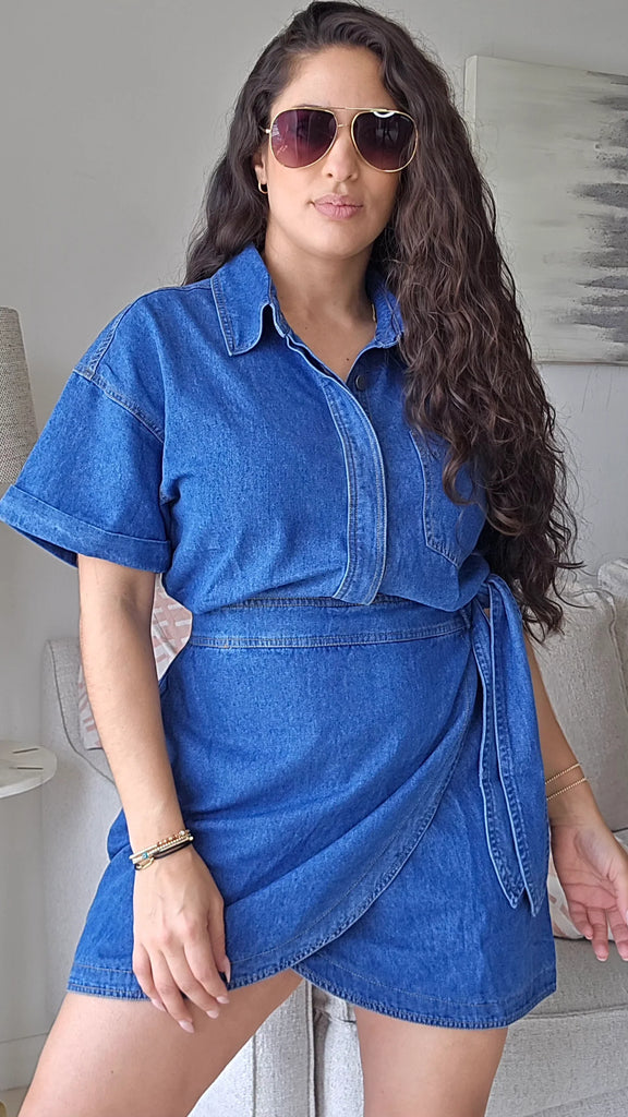 Denim Wrap Skirt Mini Dress