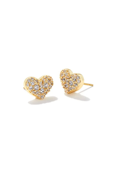 Ari Gold Pave Crystal Heart Earrings in White Crystal