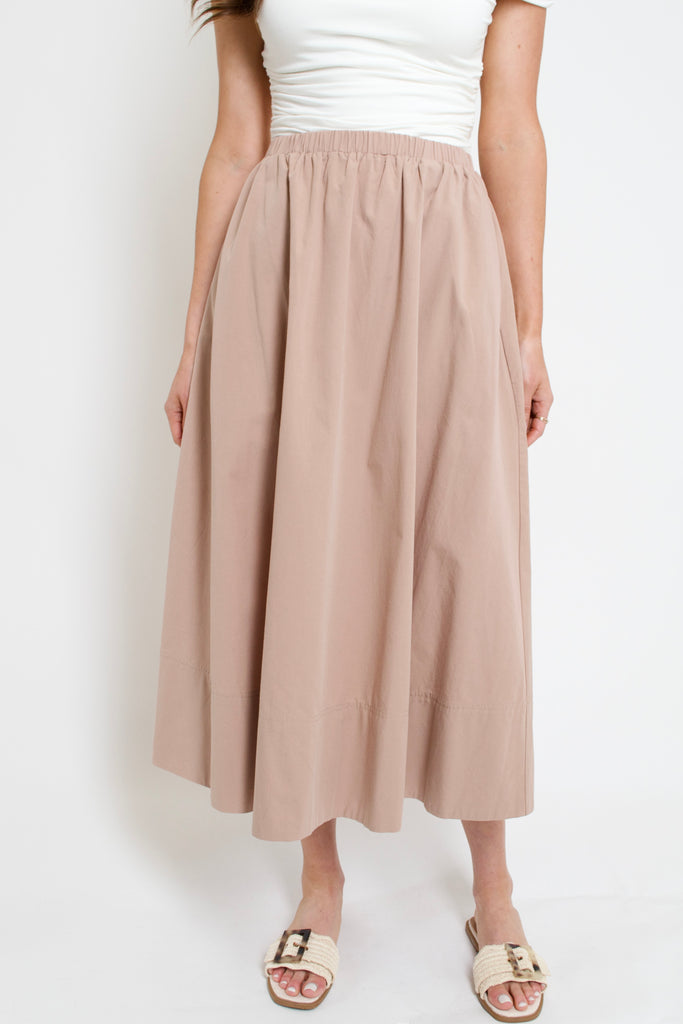 Elise Poplin Midi Skirt // taupe