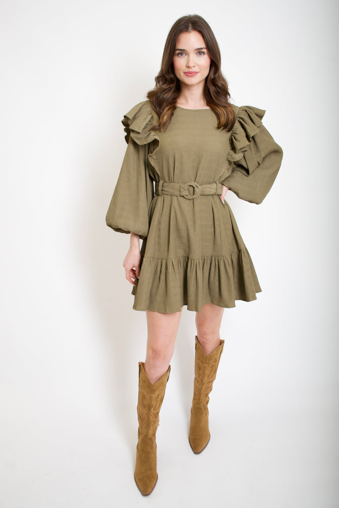 Olive Ruffle Dress