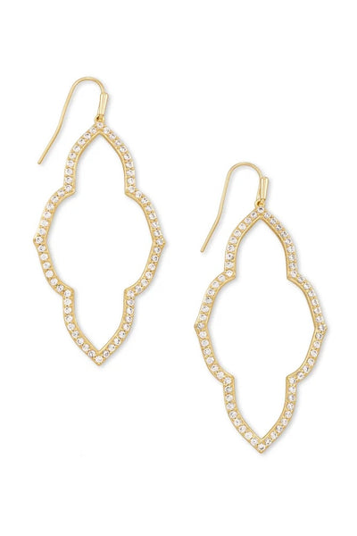 Abbie Gold Open Frame Earrings in White Crystal