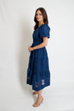 Navy Windowpane Midi Dress