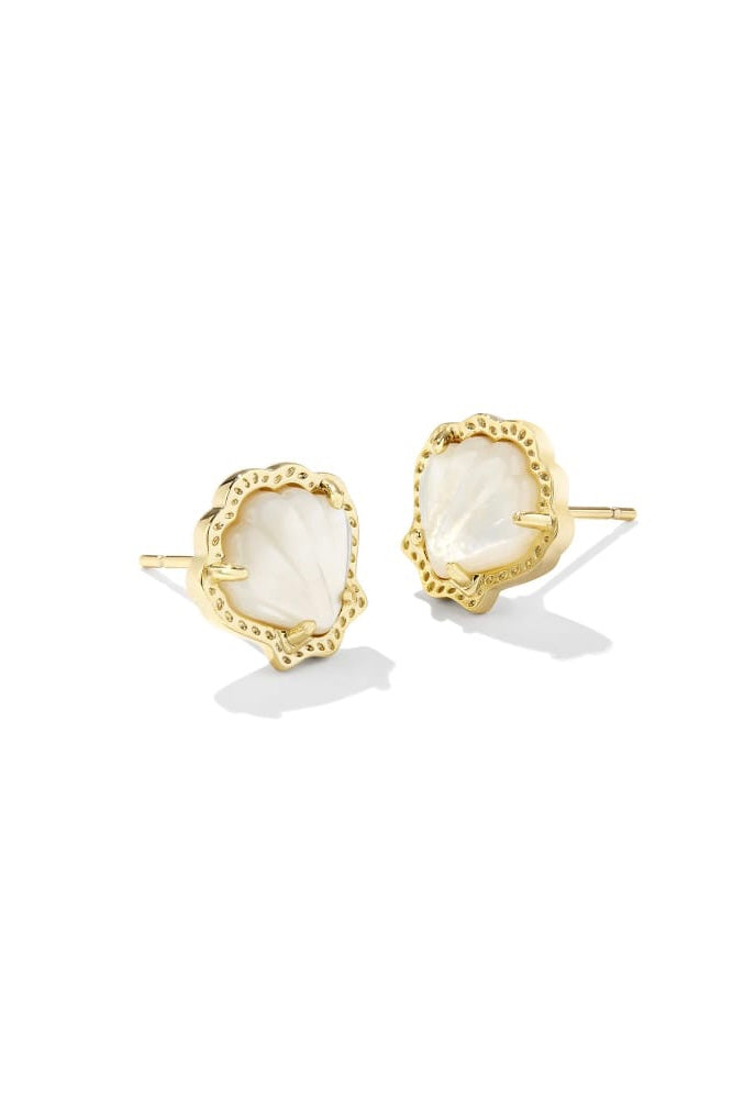 Brynne Gold Shell Stud Earrings in Ivory Mother of Pearl