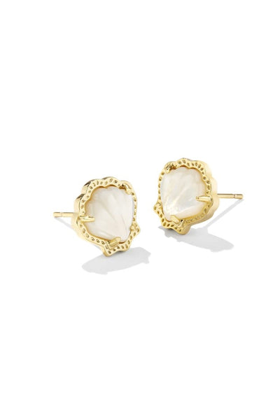 Brynne Gold Shell Stud Earrings in Ivory Mother of Pearl