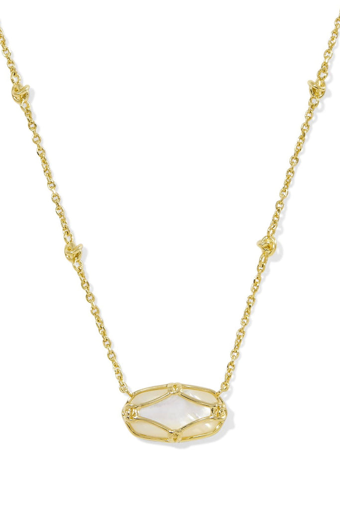 Elisa Lattice Frame Pendant Necklace in Ivory Mother of Pearl