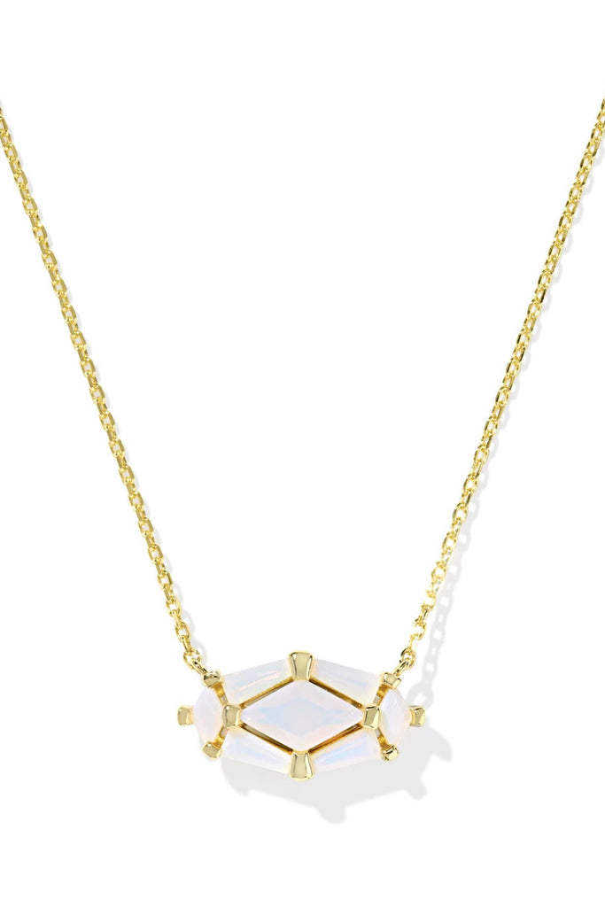 Lindy Rae Elisa Short Pendant Necklace in Gold White Opalite Crystal