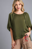 Olive Puff Sleeve Top