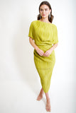 Chartreuse Plissé Midi Dress