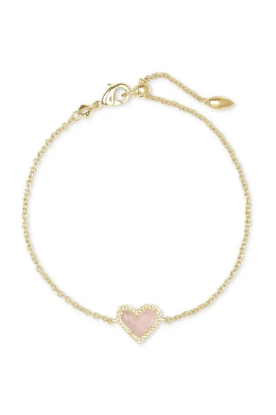 Ari Heart Gold Bracelet in Rose Quartz