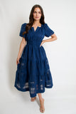 Navy Windowpane Midi Dress