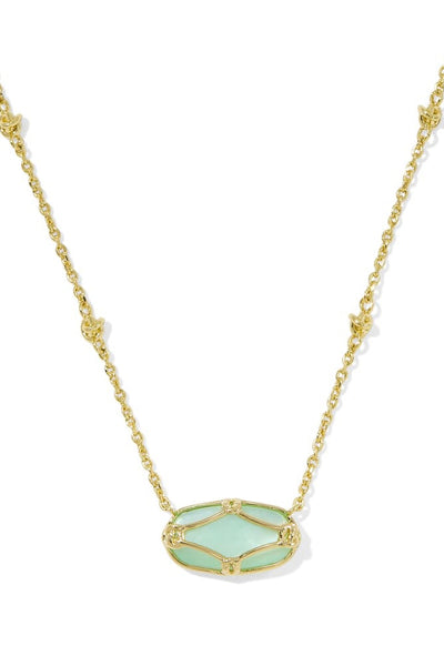 Elisa Lattice Frame Pendant Necklace in Light Green Mother of Pearl