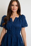 Navy Windowpane Midi Dress