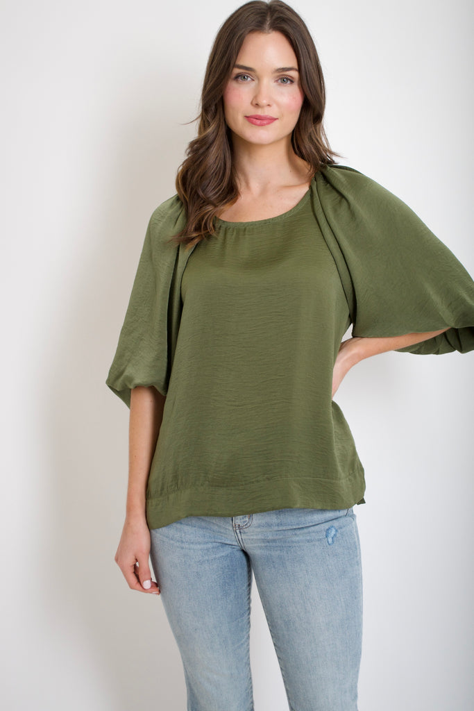 Olive Puff Sleeve Top