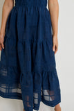 Navy Windowpane Midi Dress