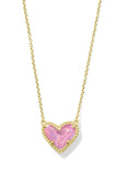 Ari Heart Gold Pendant Necklace in Pink Glitter