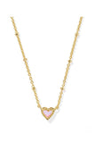 Mini Ari Heart Gold Satellite Short Pendant Necklace in Bubblegum Opal