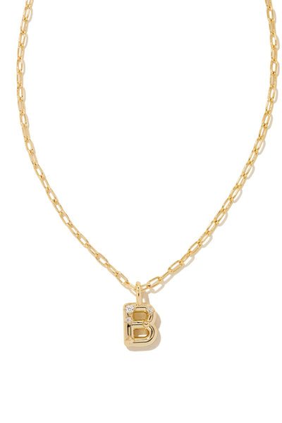 Crystal Letter B Gold Pendant Necklace in White Crystal