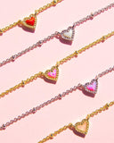 Mini Ari Heart Gold Satellite Short Pendant Necklace in Bubblegum Opal