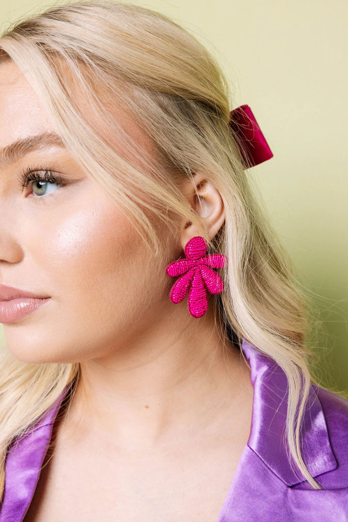 HELLO EDIE // Beaded Fan Earring PINK