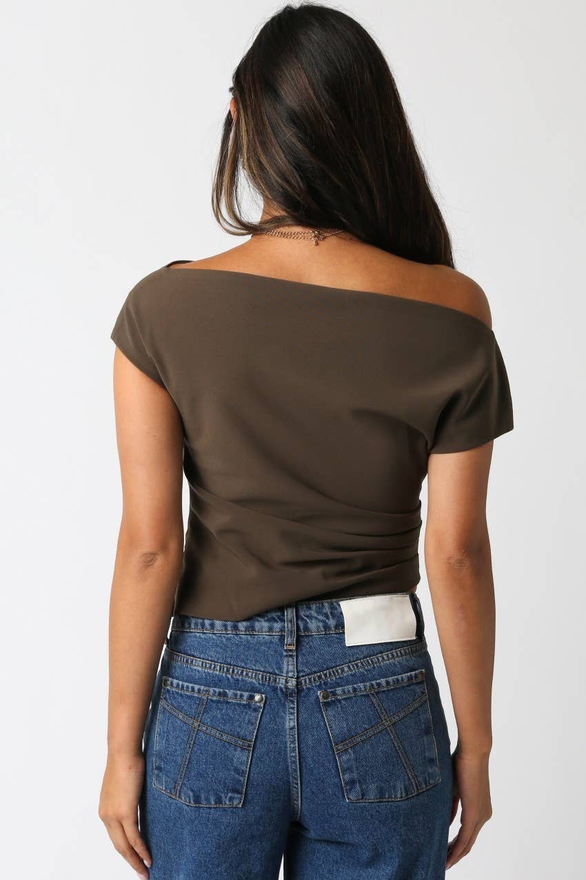 Hana Draped Shoulder Top // ash brown