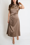 Allie Satin Midi Dress // mocha