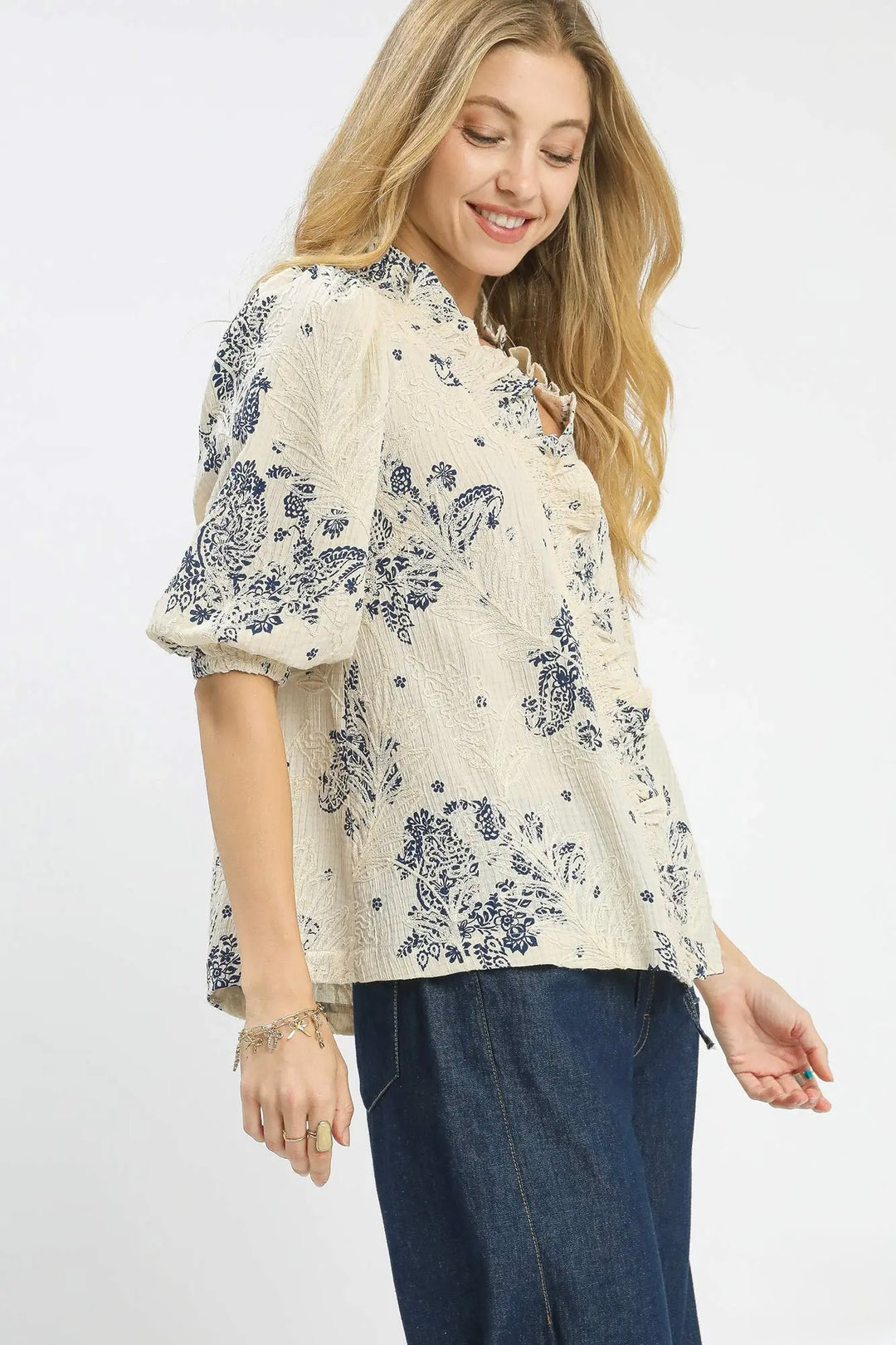 Navy Fleur Blouse