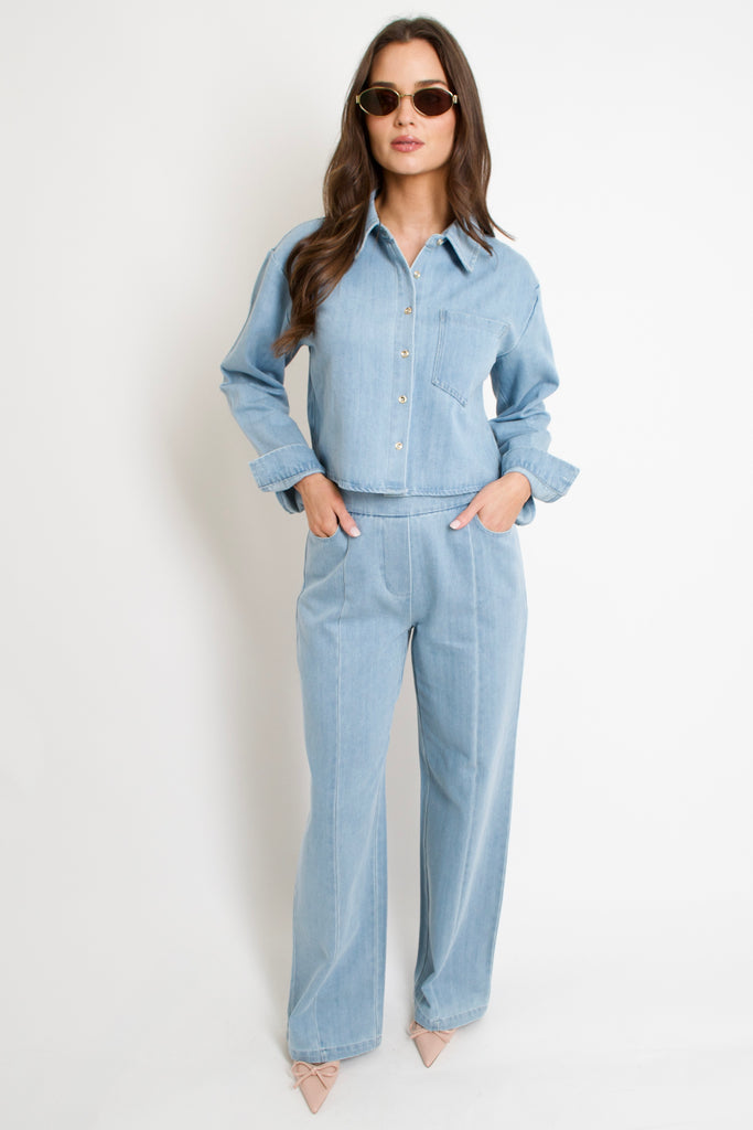 Elastic Waist Pintuck Denim