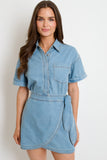 Denim Wrap Skirt Mini Dress