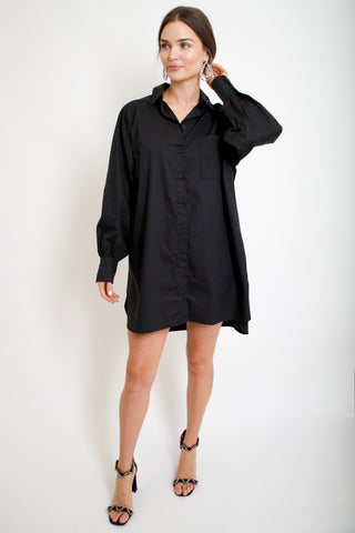 Poplin Shirt Dress // black