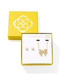 Krista Bow Necklace and Aston Earrings Gift Set - Gold