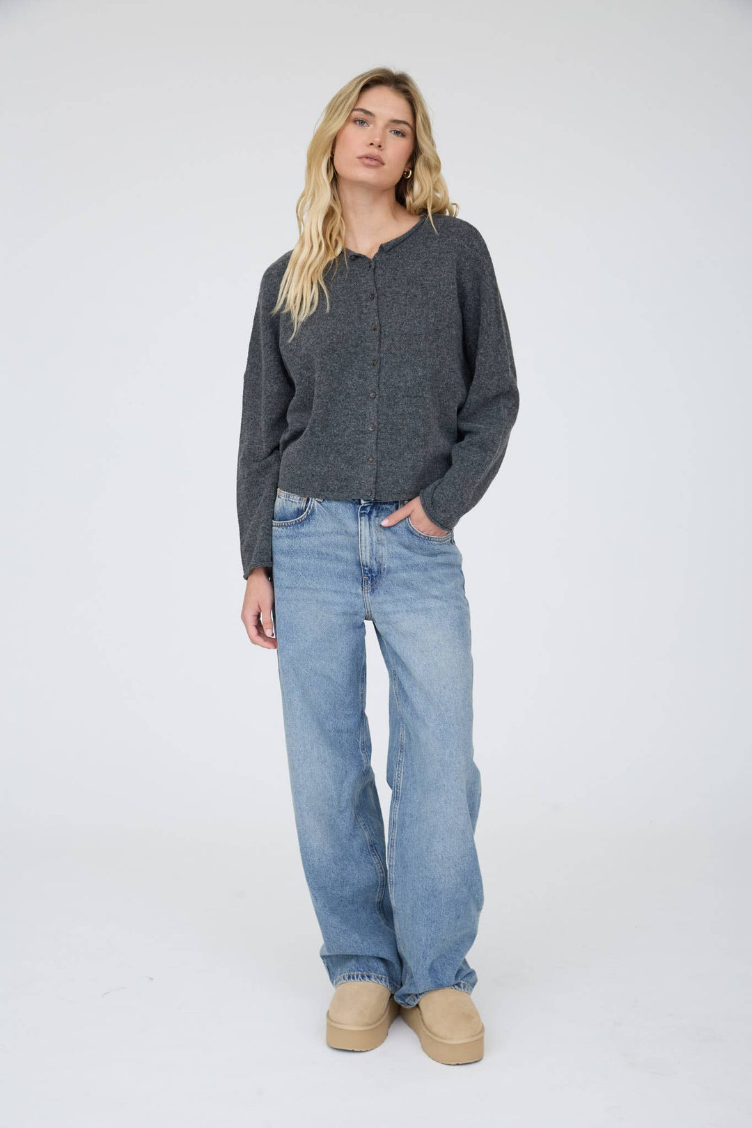 Lizzy Button Cardigan // charcoal