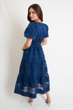 Navy Windowpane Midi Dress