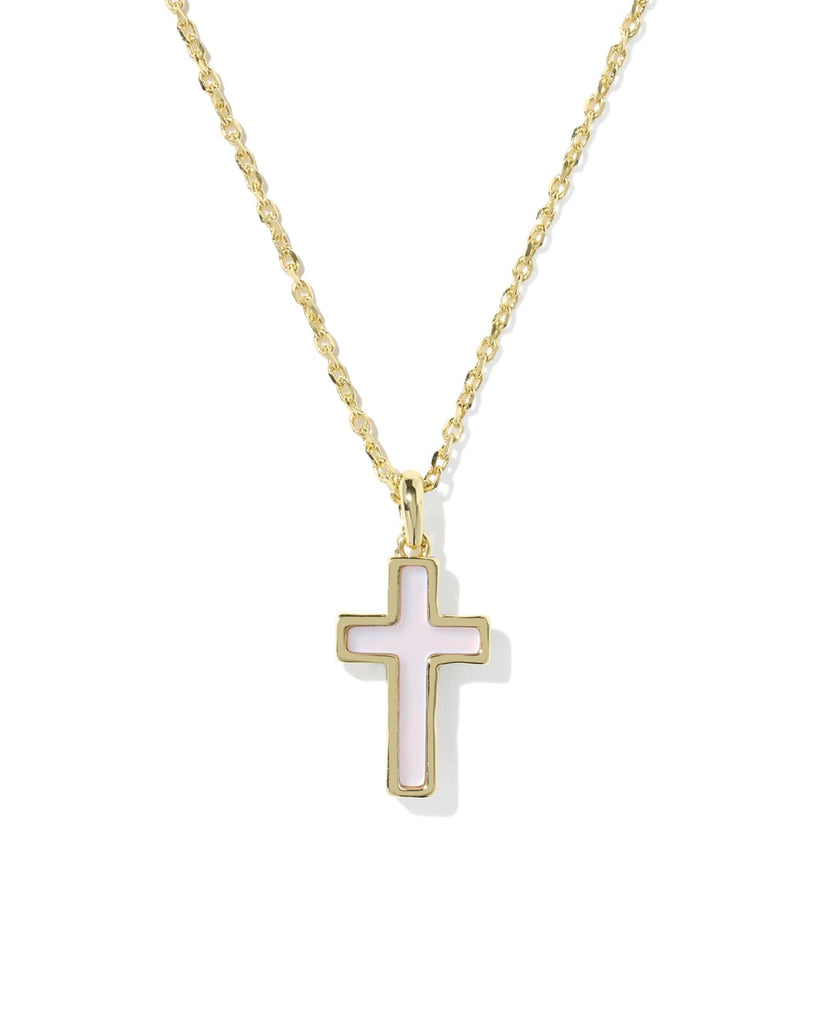 Cross Pendent Necklace in Blush Pink Dichroic Glass
