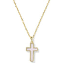 Cross Pendent Necklace in Blush Pink Dichroic Glass