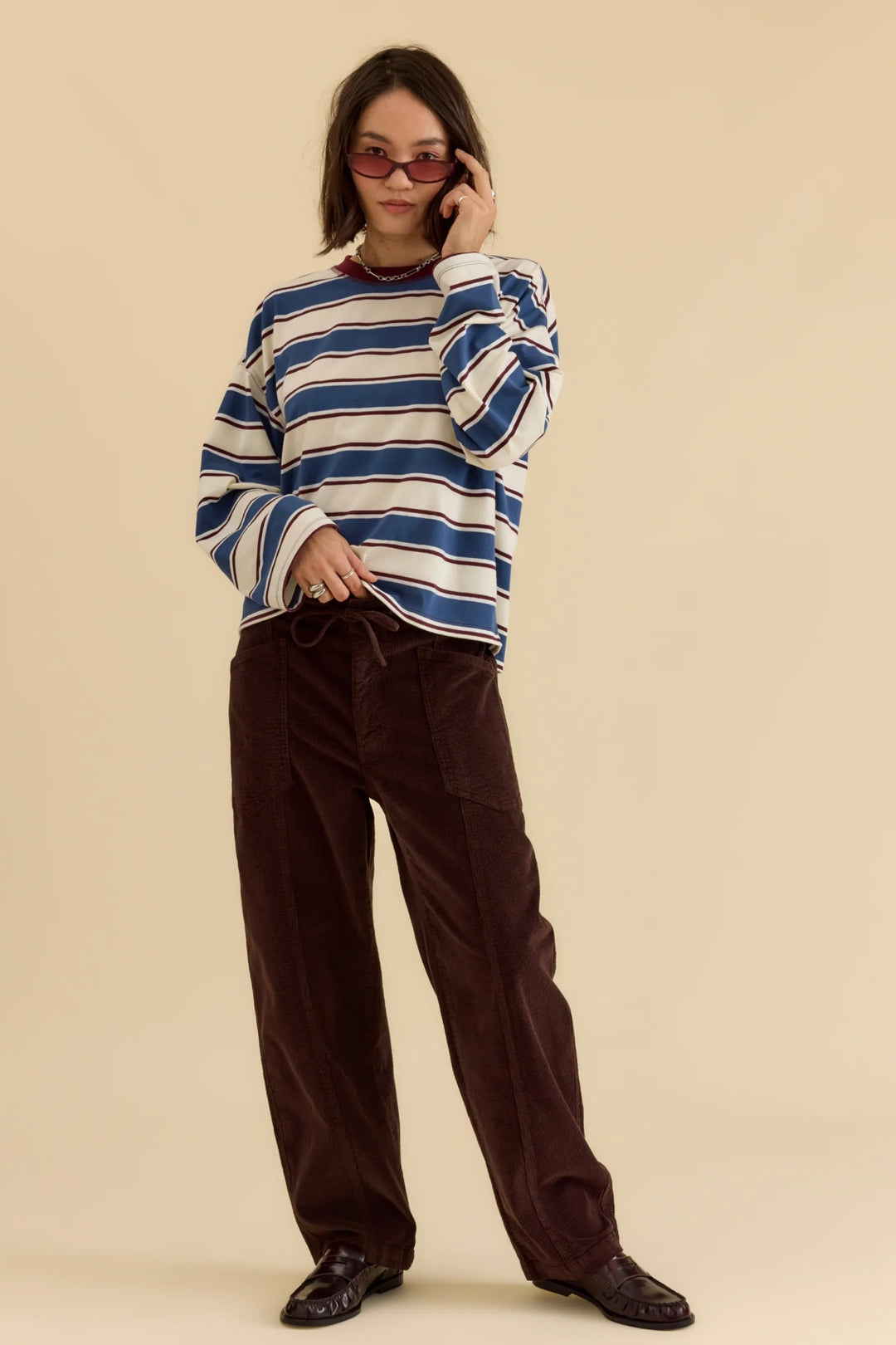 DAZE // Villa Drawstring Barrel Leg Pant in Chocolate