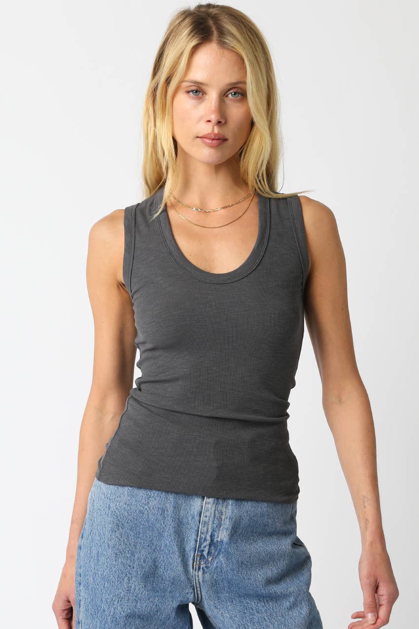 Ribbed Scoop Tank // charcoal