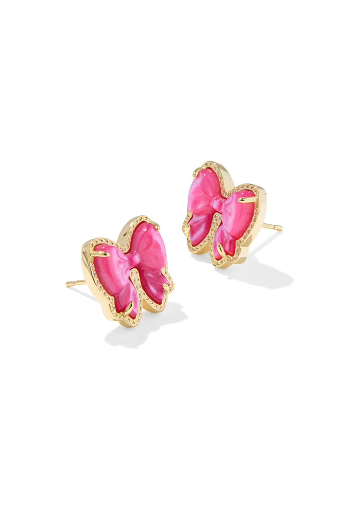 Haley Bow Gold Stud Earrings in Rose Violet Mother-of-Pearl