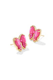 Haley Bow Gold Stud Earrings in Rose Violet Mother-of-Pearl