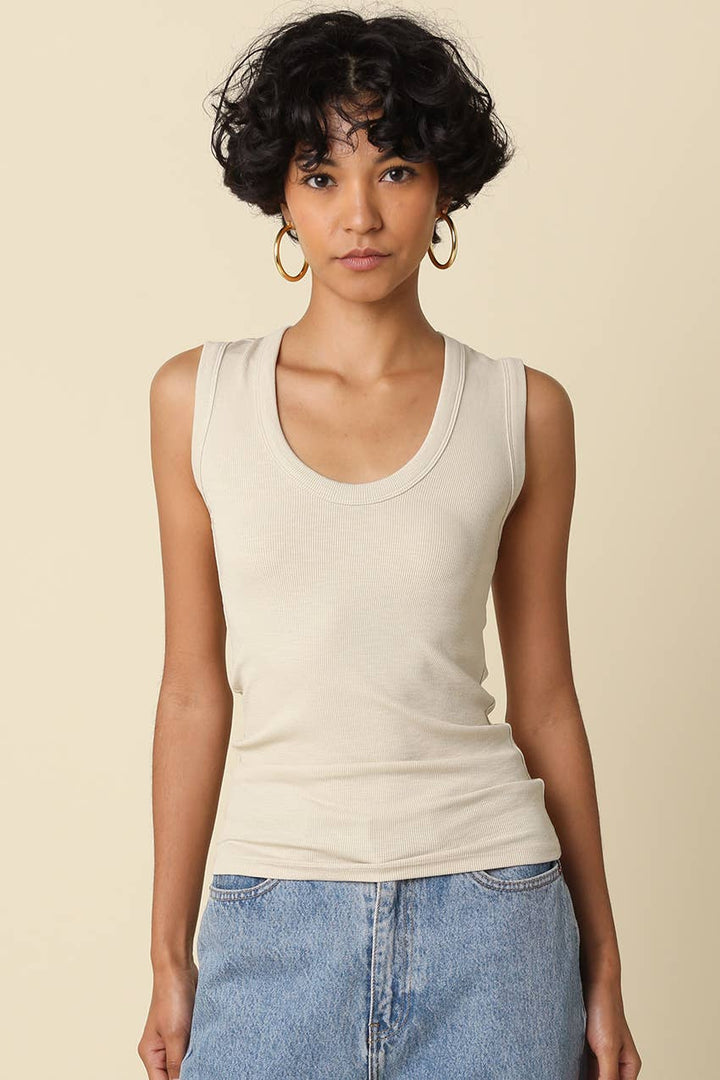 Ribbed Scoop Tank // ecru