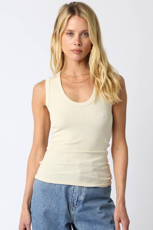 Ribbed Scoop Tank // ecru
